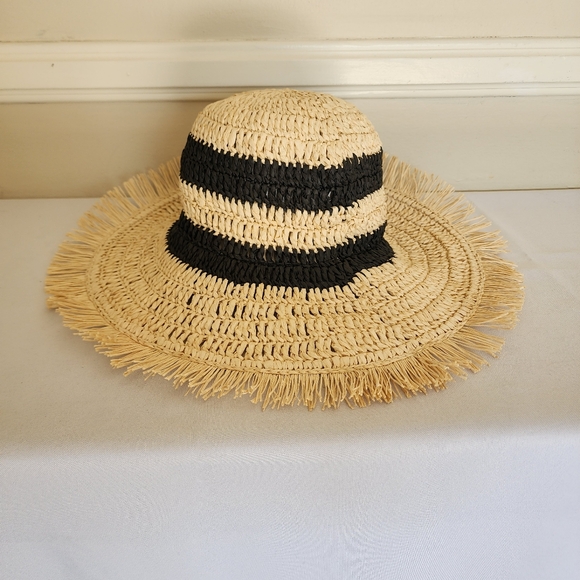 NWT Express Straw Sun Hat Tan/Black - Picture 3 of 7